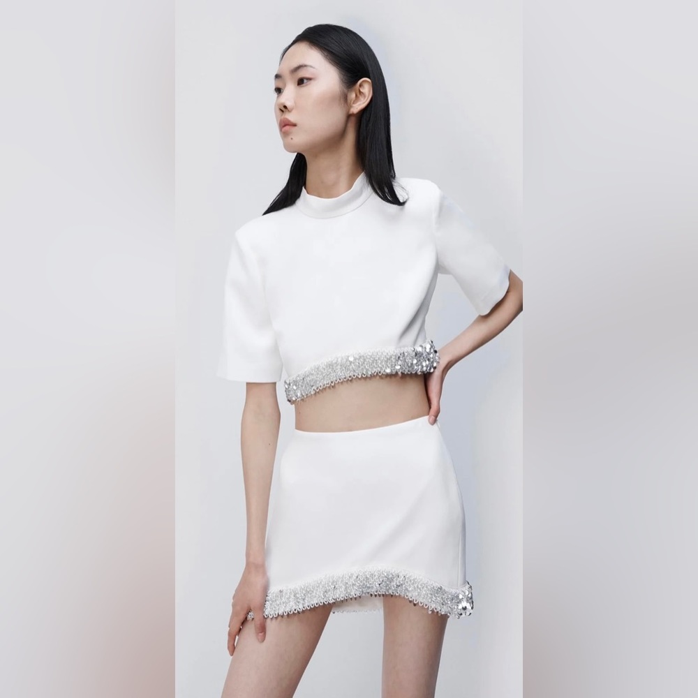 Jonathan Simkhai White and Silver Skirt